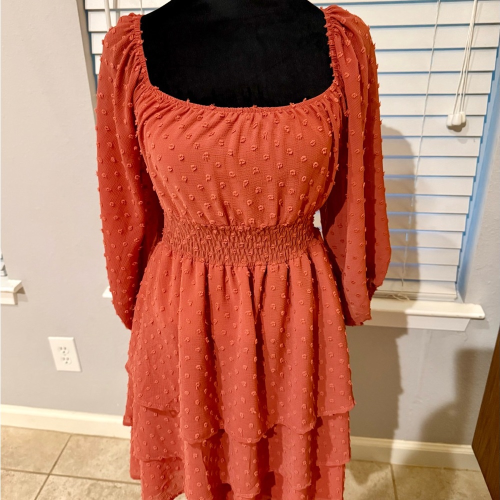 Alter’d State  Orange Ruffled Tiered Sundress with Bishop Sleeves
